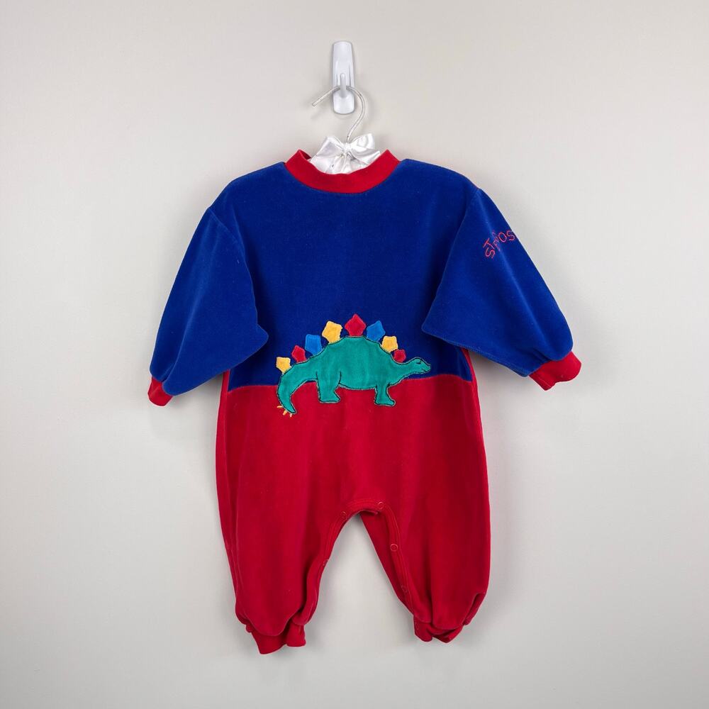 Vintage Polar Color Block Velour Stegosaurus Coverall 12 Months